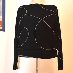 Vince Camuto black sweater with white loopy design